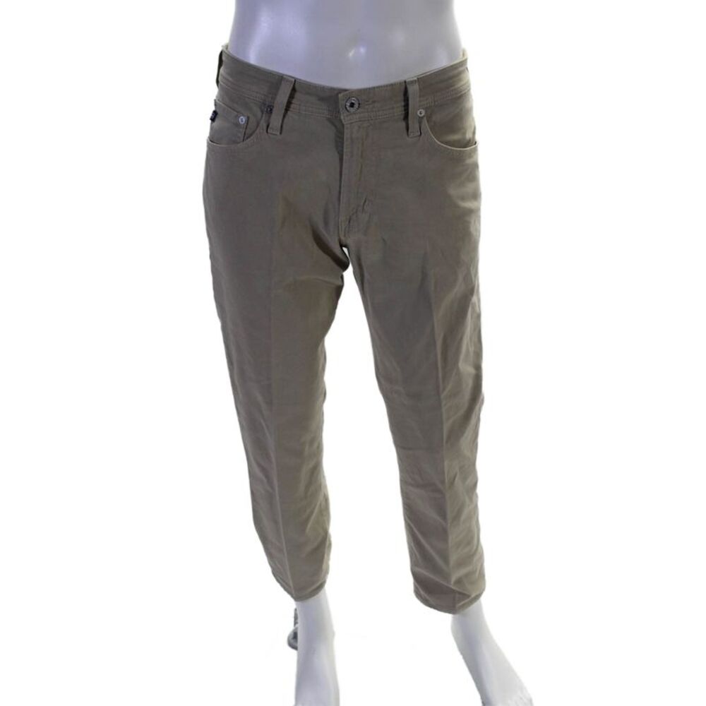 Adriano Goldschmied Mens Cotton Straight Leg Embroidered Pants Beige Size 31